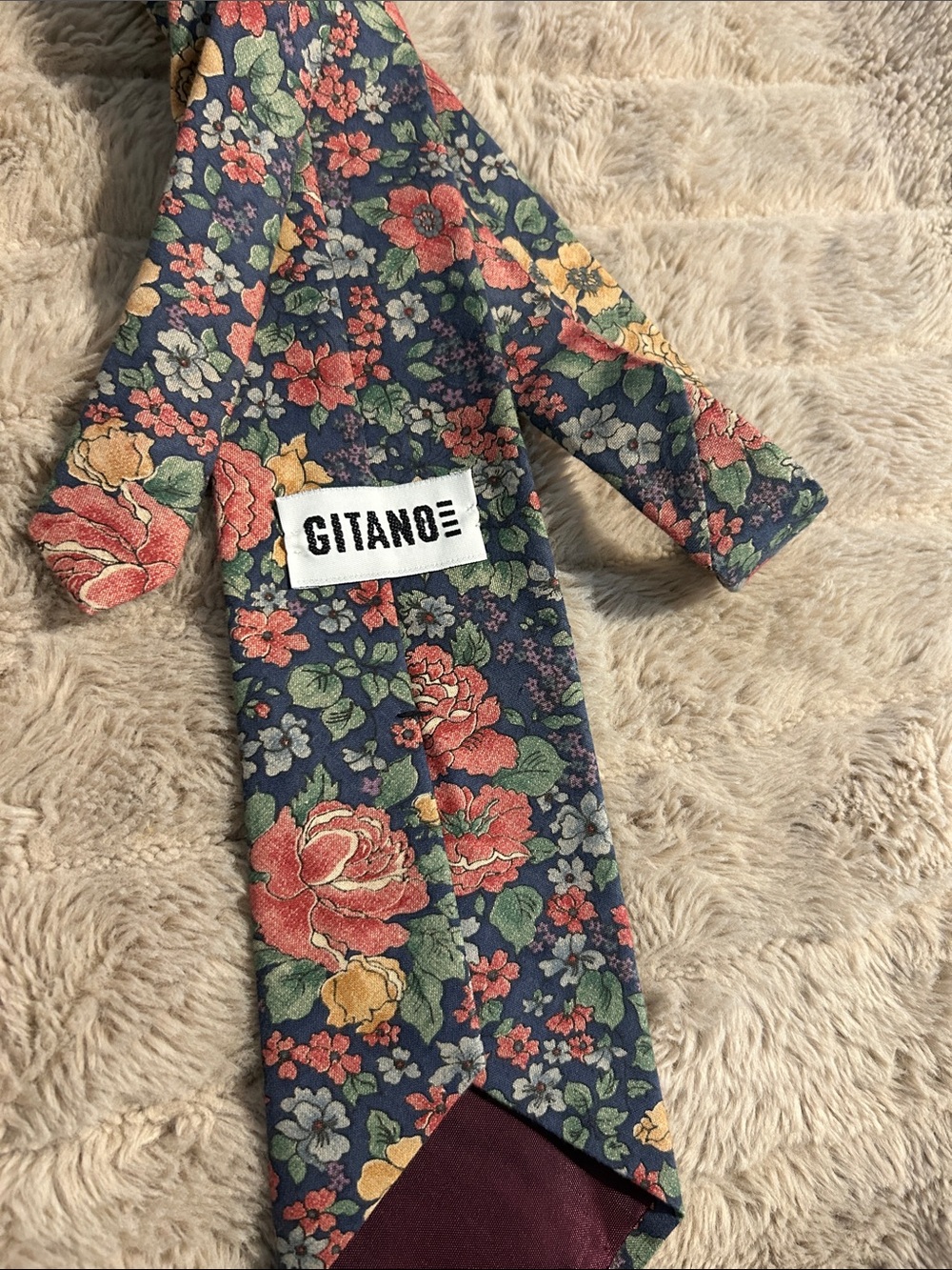 Gitano Navy Floral tie with Red and Yellow Blooms